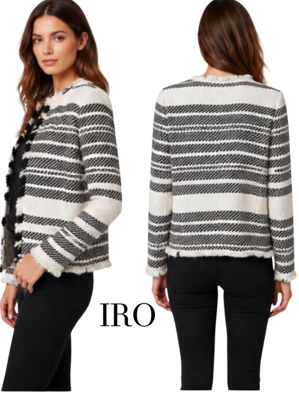 Iro Zlata Boucle Black and Off White Open Jacket - Size 36 (US 4)